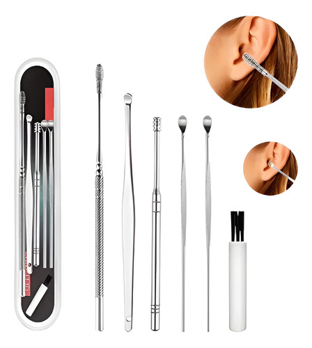 Kit De Remoção De Cera De Orelha De Aço Inoxidável 6 Pcs