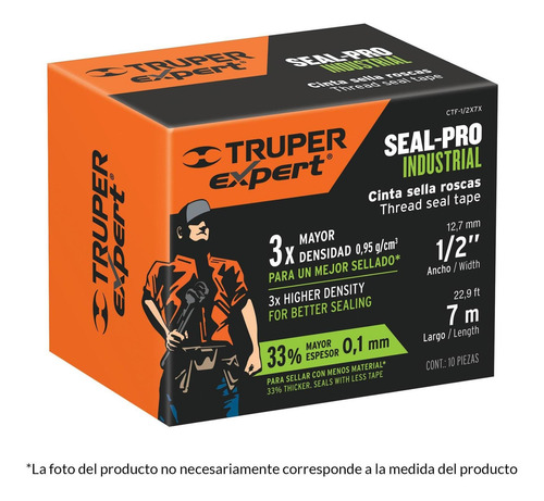 Imagen 2 de 4 de Cinta Sella-roscas 3/4' Uso Industrial 13m Truper 12517