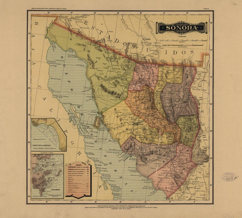 Lienzo Tela Canvas Atlas Mapa Estado De Sonora 1884 80x88