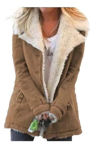 Abrigo De Felpa Con Solapa Grande A La Moda For Mujer En K