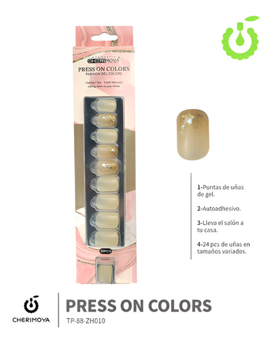 Press On Tips Autoadhesivo Cuadradas Cherimoya 30u Zh010 Zh010