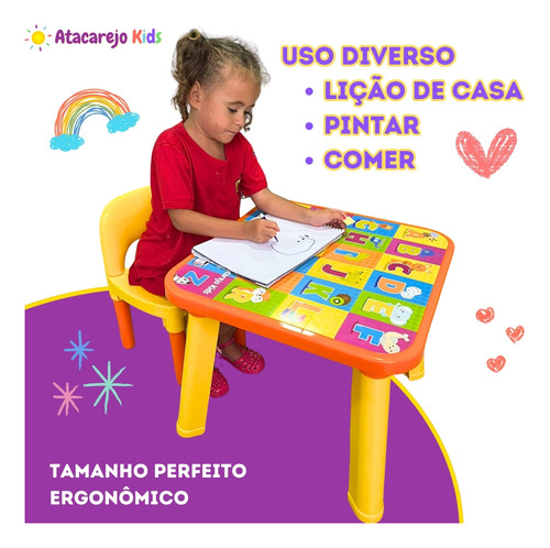 Mesinha Infantil Educativa Didática Alfabeto Com Cadeira