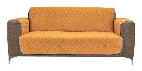 Protector De Sillon 3 Plazas Mostaza   Dos Vistas Color Amarillo Liso