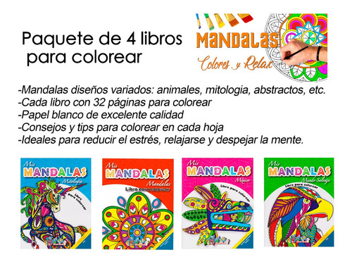 4 Libros Mandalas Iluminar Colorear Anti Estres Relajantes