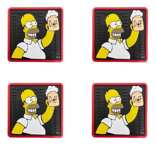 4 Porta Copos Barmat Escorredor Homer Simpson Impermeável Cor Preto