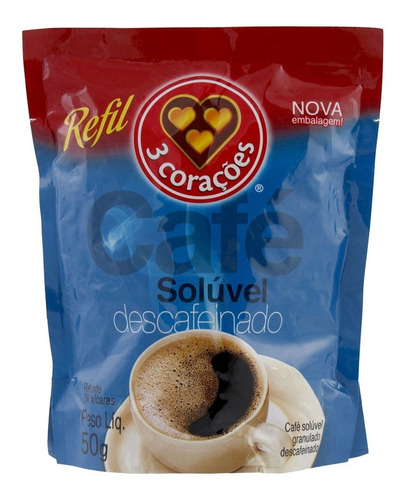 Kit 10un Café Solúvel Descafeinado Três Corações Sachê 50g