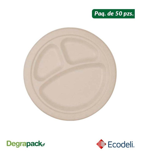 Paq Con 50 Pzs De Plato Redondo 9 Biodegradable Con División