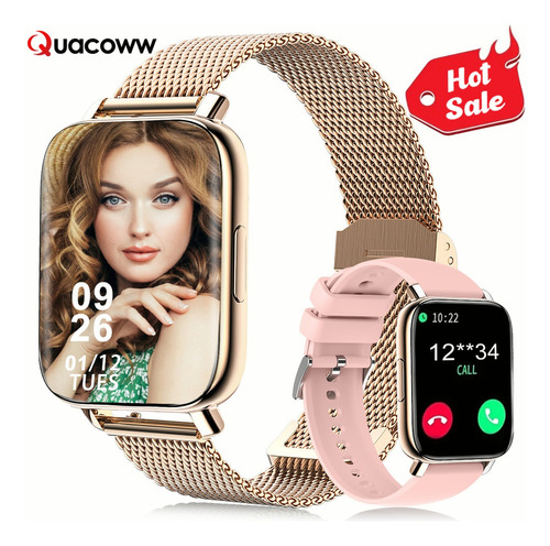 Smartwatch Mujer 1.85 Reloj Inteligente Reloj Impermeable Color De La Caja Blanco Color De La Correa Oro Color Del Bisel Oro