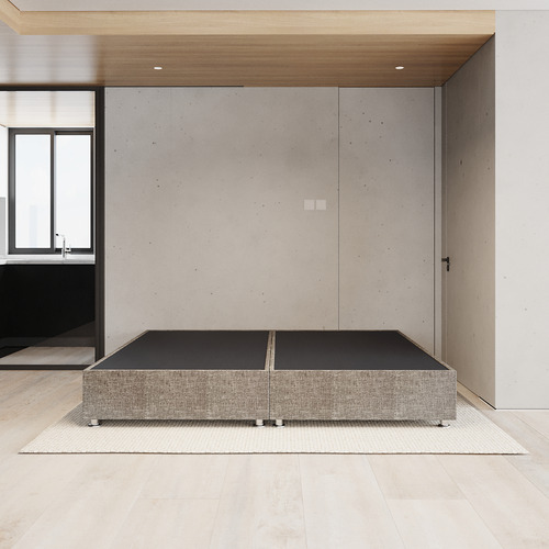 Base Cama Box De Madera Con Tapiz King Size Super Precio Color Lino Gris