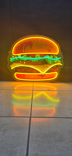 Letrero Luminoso Hamburguesa Imagen Uv Y Neon Led 42x50