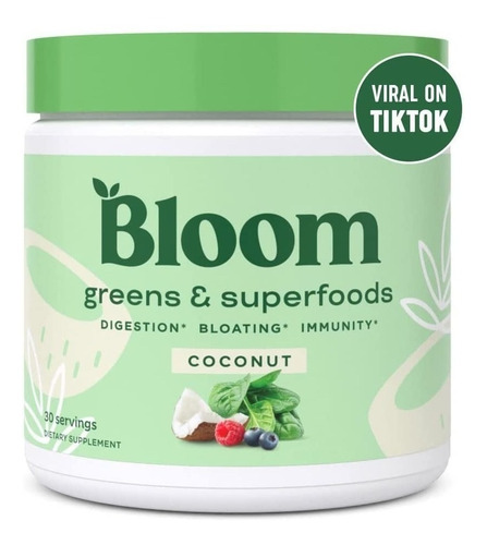 Suplemento en polvo Bloom  Greens & superfoods carbohidratos sabor coco en pote de 168.6g