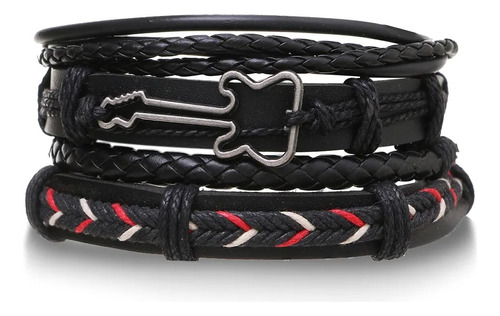 Pulsera De Cuero Guitarra Black 4 Hombre Mujer Moda