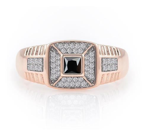 Anillo Caballero Franco Oro,  Zirconia Negra 14k