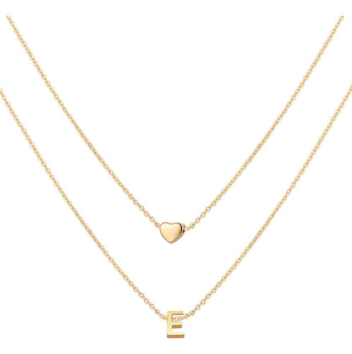 Collar Dije Letra E Corazon Mujer Joyería Oro Regalo Navidad