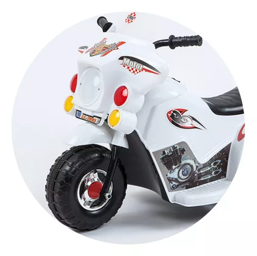 Mini Moto Eletrica Infantil Branca Policia Criança Som Luz