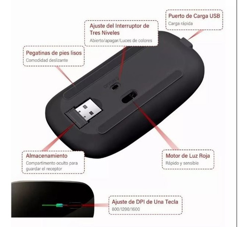 Mouse Inalambrico Recargable Dual Mode Bluetooth 5.2 + 2.4g