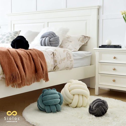 Almohadas Con Forma De Bola Con Nudo Redondo Sioloc, Tela De