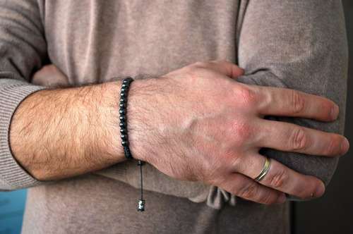 Pulsera Hombre Hematita Natural 8mm. Largo A Medida