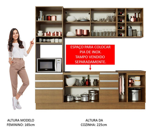 Cocina Integral Completa Modular Madesa Lazio 240cm Mm 02 Color Rustic