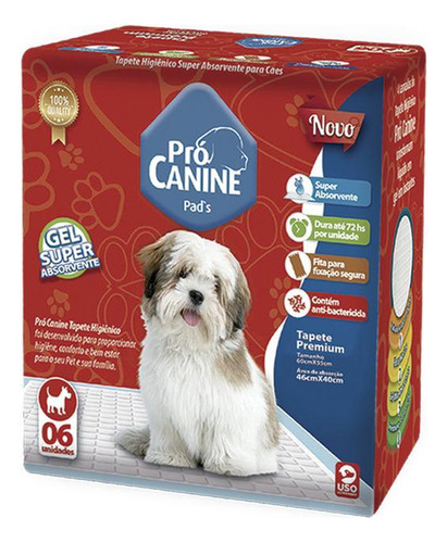 Tapete Higiênico Para Cães 6 Unidades Procanine 60x55