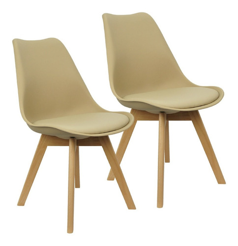 Kit 2 Cadeiras Charles Eames Leda Design Wood Estofada Bege Magazine Roma