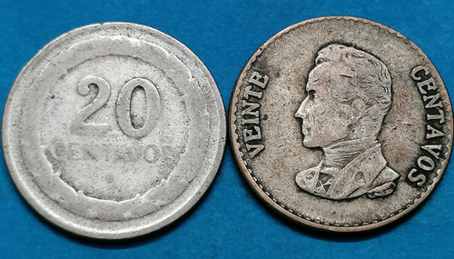Colombia Lote Monedas  En Plata 20 Centavos Varias Fechas