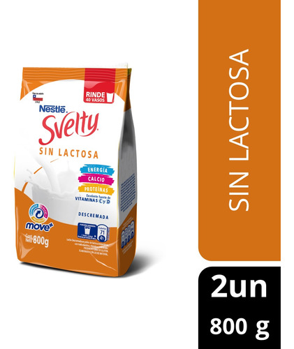 Leche En Polvo Svelty® Descremada Sin Lactosa Bolsa 800g X2