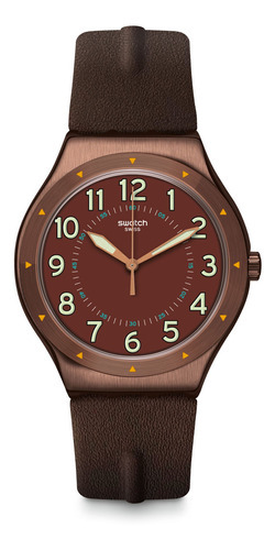 Reloj Swatch Hombre Irony Big Classic Ywc100 Copper Time Color de la malla Café Color del bisel Marrón Color del fondo Marrón/Blanco