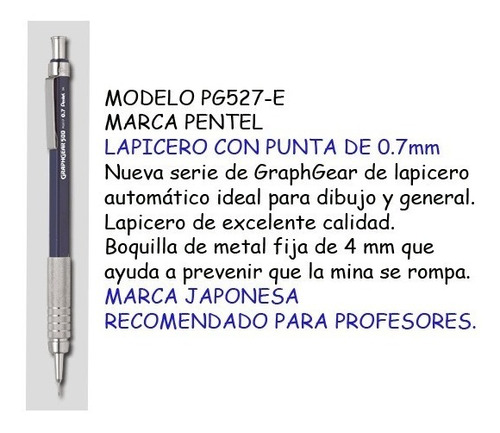 Lapicero Pentel  0.7mm Pg527-e Caja 12 Pzas Incluye Envio