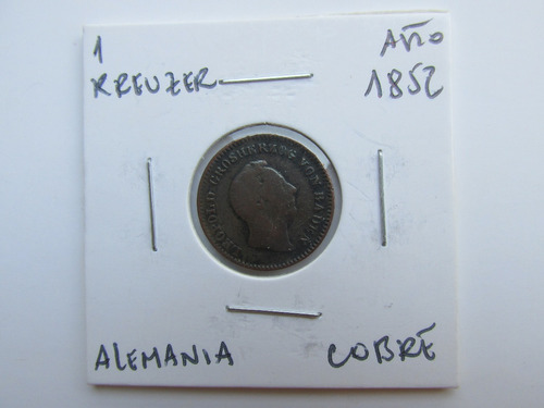 Antigua Moneda Alemania 1 Kreuzer Cobre Año 1852 Escasa