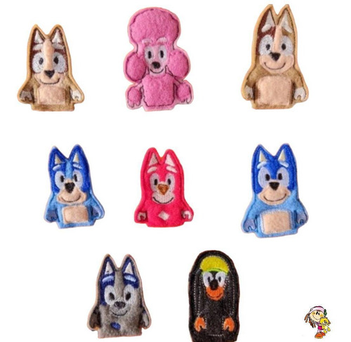Imagen 2 de 5 de Títeres De Dedo Perro Bluey Y Sus Amigos Set X 8 Bordados