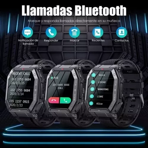 Reloj inteligente, 5 ATM, resistente al agua, relojes inteligentes  militares para hombres con llamada Bluetooth (respuesta/llamada de  marcación)