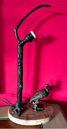 Antigua Lampara De Mesa Bronce Querubin Art Nouveau