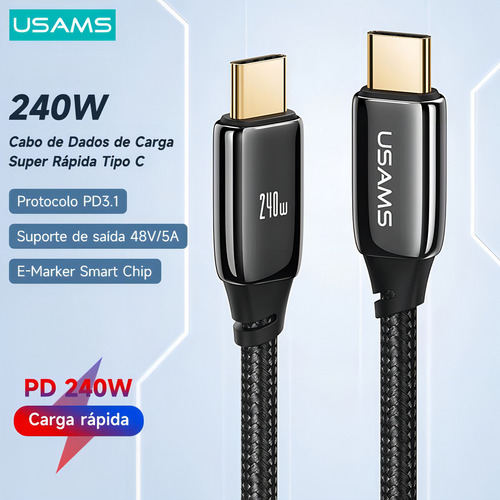 Cable USB-C tipo C Pd de 240 W, 48 V, 1,2 m para teléfono celular MacBook iPad, color negro