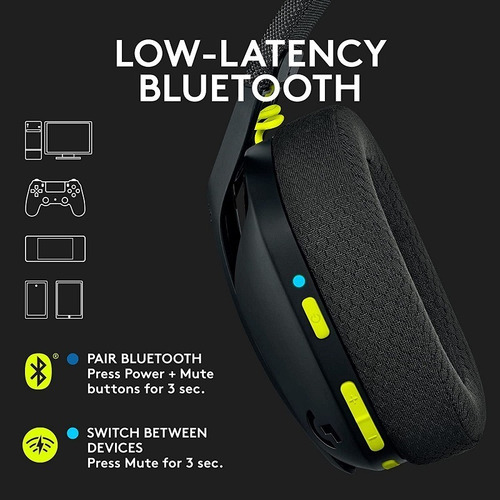 Headset Gamer Sem Fio Logitech G435 Lightspeed - Preto Preto