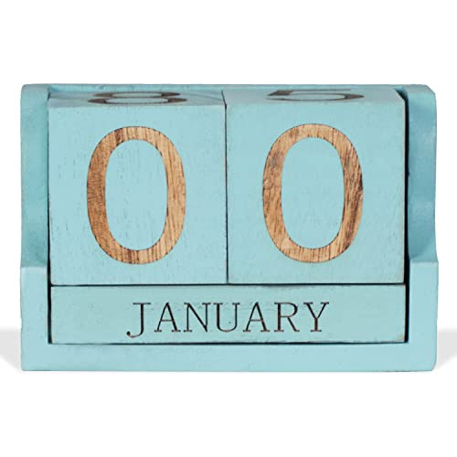 Calendario Perpetuo De Madera Rustic Aqua