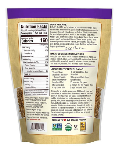Bob's Red Mill Organic Cracked Freekeh 397 G