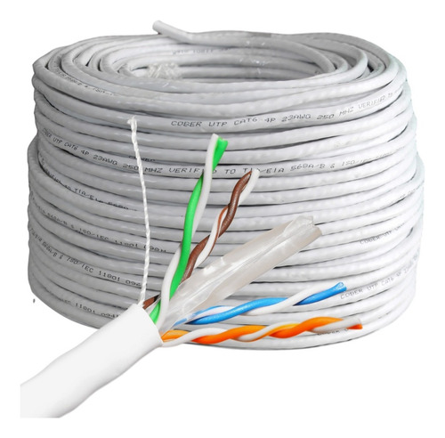100 Metros Cable Utp Cat 6 Blanco Rj-45 Cca Premium Cober