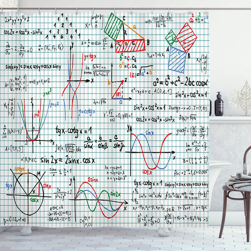 Ambesonne Cortina Ducha Habitacion Matematica Cuaderno Juego