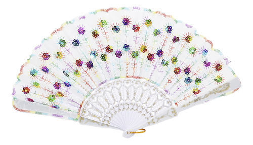12 Abanico Colores Lentejuela Plastico Blanco Recuerdos Boda Color