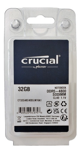 Memoria Ram Laptop Crucial Ddr5 32gb 4800mhz Ct32g48c40s5