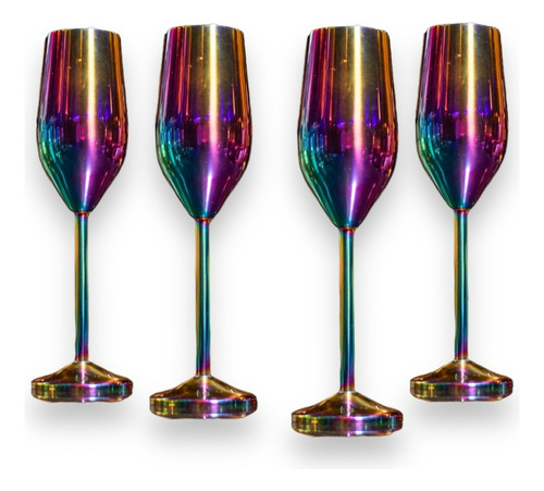 Set De 4 Copas Champagne Full Color Premium, Coctel 220 Ml 