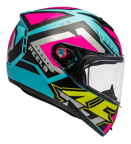 Capacete Moto Peels Icon Track Sem Óculos Interno Cor Verde Água Fosco com Rosa Tamanho do capacete 56