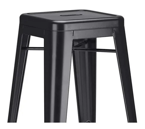Taburete Tolix de hierro y acero con respaldo negro totalmente iluminado, color negro
