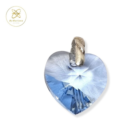Imagen 1 de 4 de Dije Plata Cristal Swa Corazon Cristal Celeste 18mm