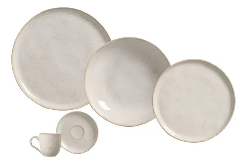 Aparelho De Jantar 30 Peças Porto Brasil Bio Latte Grés Off-white