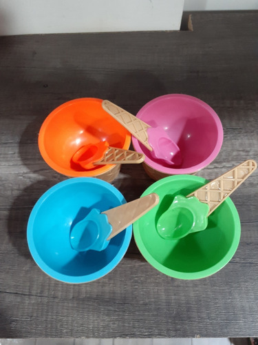 Imagen 7 de 10 de Bowl, Compotera, Potes Set X4 De Helados Con Cuchara