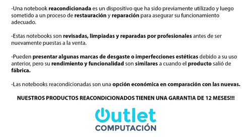 Notebook Economica Core I5 4gb Ssd 256gb 14 Gtia 1 Año (Reacondicionado)
