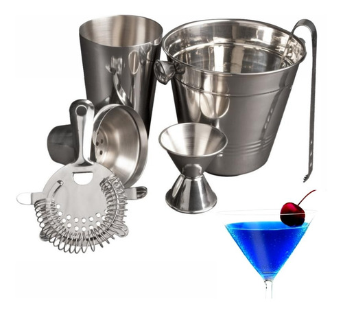 Set Cocteleria Acero Inoxidable Kit 6pz Cocktail Shaker Bar