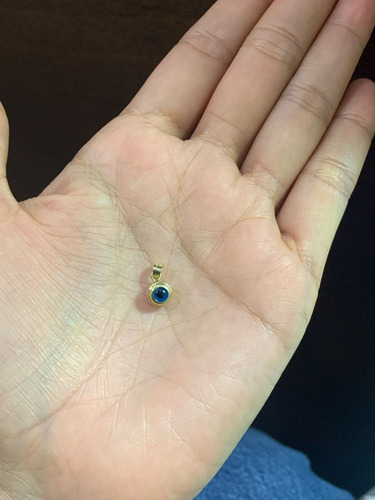 Dije De Oro 14k , Con Ojo Turco Redondo Sol , Estambul Joya Color Celeste